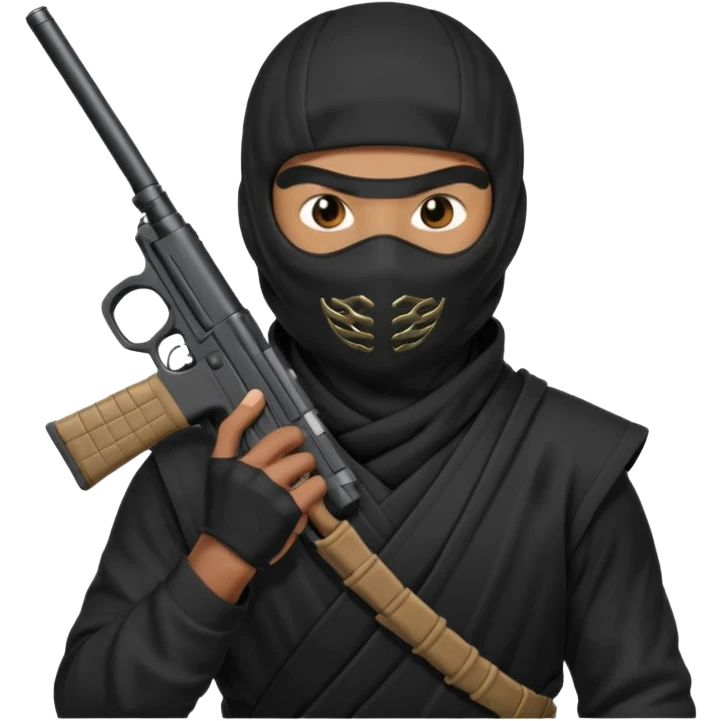 A black male in a ninja mask with a gun emoji