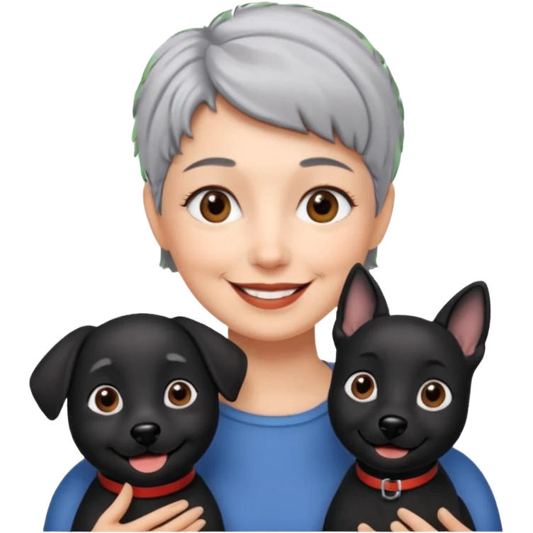 short gray haired woman with black dog emoji