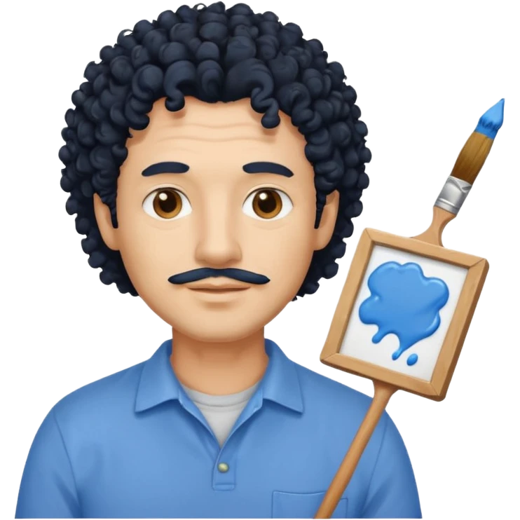 homme 50 ans cheveux frisé noir artiste peintre chemisse bleu emoji