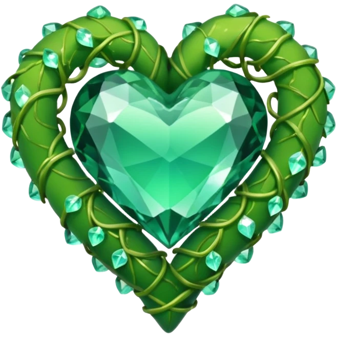 Crystals wrapped in vine in the shape of a heart emoji