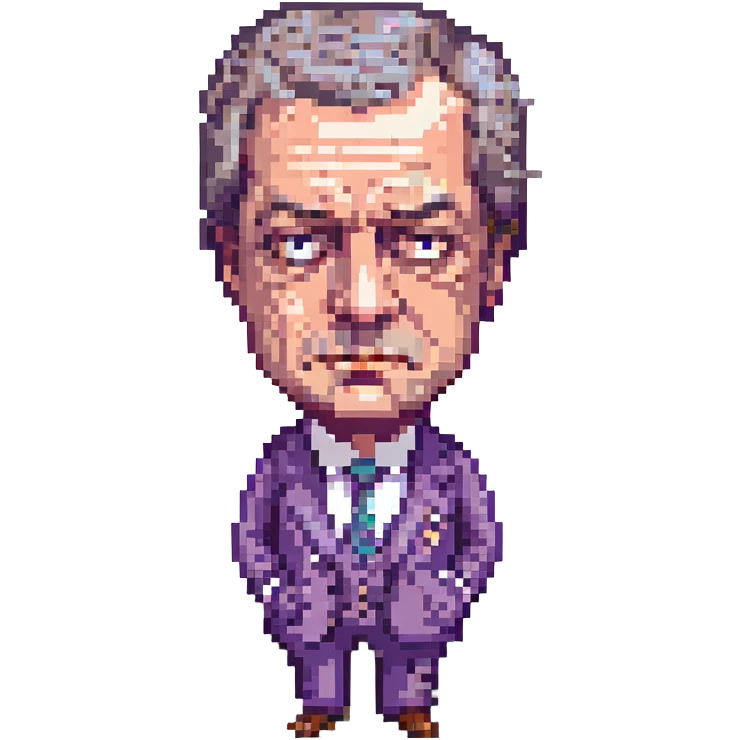 Nigel Farage looking grumpy, pixel art style emoji