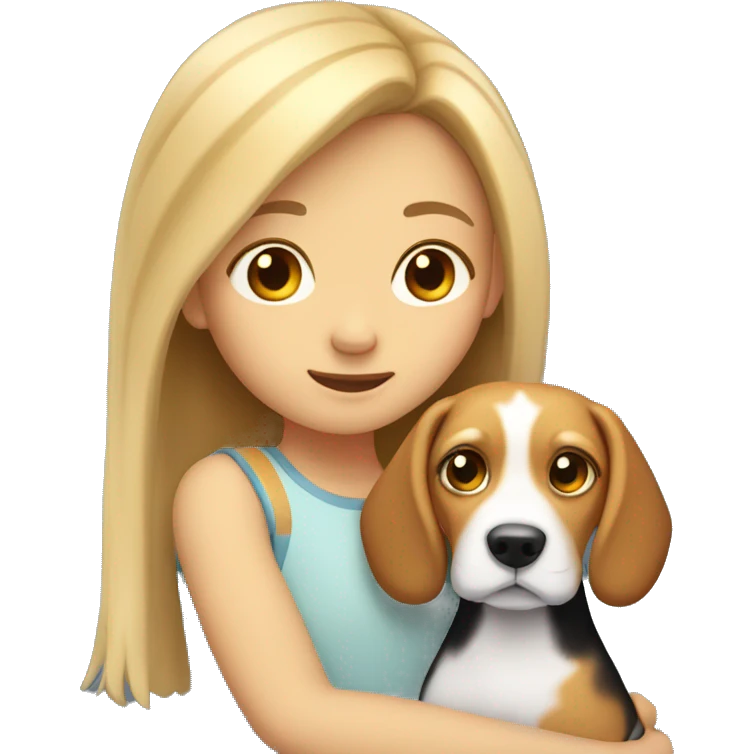 Girl with long light hair hugging a bicolor beagle emoji