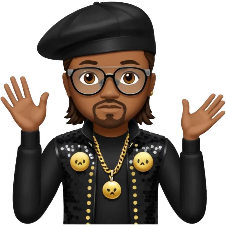 Apl.de.ap from Black Eyed Peas with dark brown hair, black sequin outfit  emoji