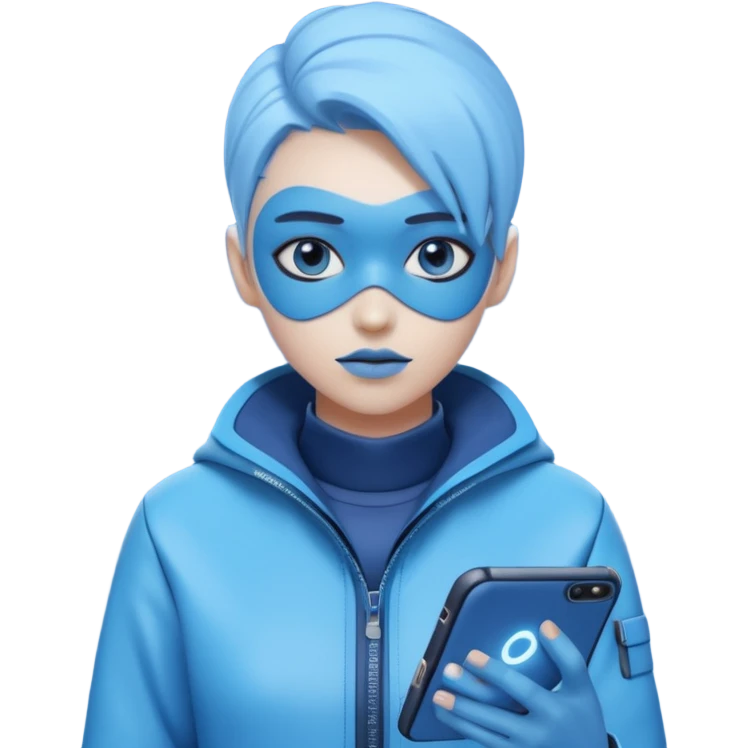 person with digital toolkit, digital vibes, blue emoji