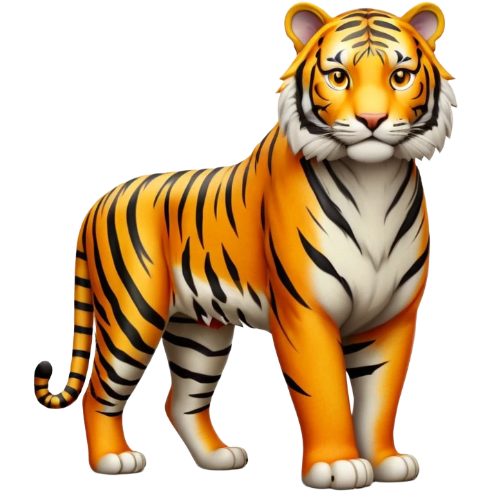 cinematic- noble-tiger-realistic-full-body-standing-emoji,-massive-striped-frame-exuding-power-and-grace,-bold-orange-fur-with-thick-black-stripes,-head-tilted-dramatically,-piercing-yellow-eyes-focused-intensely,-simplified-yet-realistic-focused-features,-highly-detailed,-glowing-with-an-almost-sarcastic-glow expressive eyes emoji