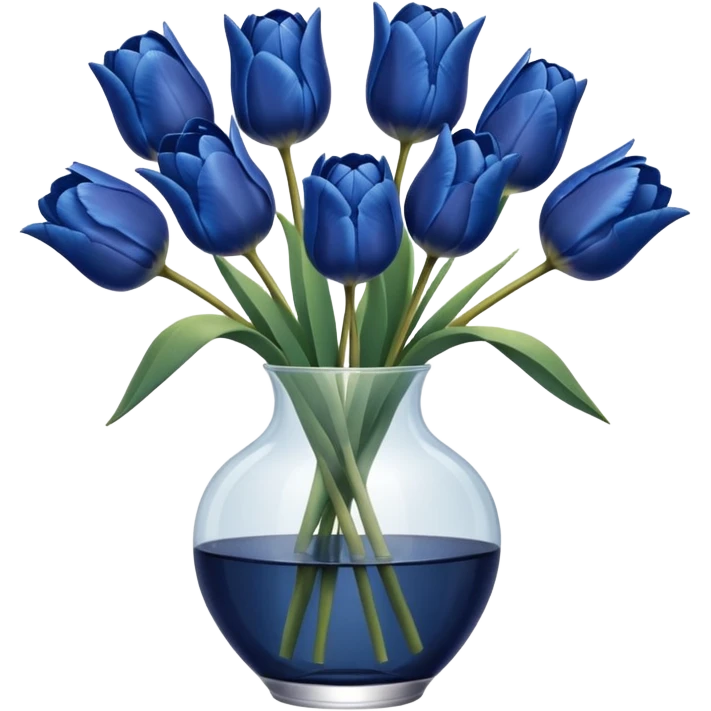 Navy blue tulips in glass vase  emoji