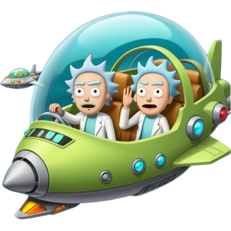 Hot rod Rick and Morty flying in a spaceship to the citadel of Ricks  emoji