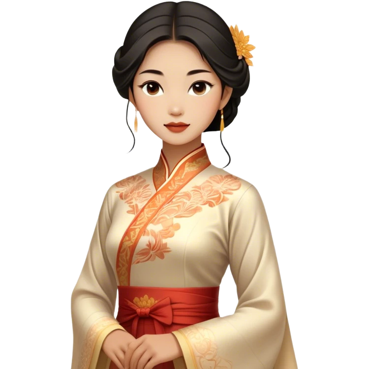 Cinematic Realistic Áo Dài Portrait Emoji, depicted as an elegant traditional Vietnamese dress with flowing graceful lines and delicate patterns, rendered with rich textures and soft ethereal lighting that captures its timeless beauty. emoji