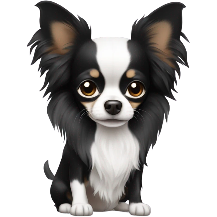fully only black and white long haired chihuahua. No brown fur. emoji