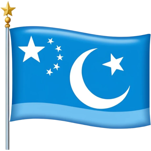 East Turkistan flag emoji-style, bright sky-blue rectangle, white crescent and star in top-left corner, flat, simple, no flagpole, tiny icon.”

 emoji