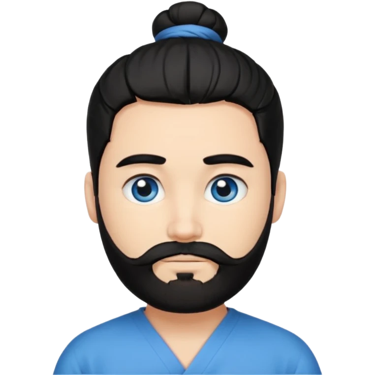 Man with a beard, blue eyes, and black hair tied in a bun emoji