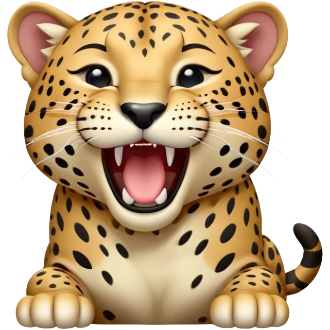 cinematic-realistic-yawning-young cute jaguar-portrait-emoji,-head-tilted-slightly-with-a-dramatic,-wide-open-yawn,-showcasing-a-lithe,-graceful-build-with-distinctive-rosette-patterns-and-sleepy,-half-closed-eyes,-simplified-yet-irresistibly-adorable, realistic emoji