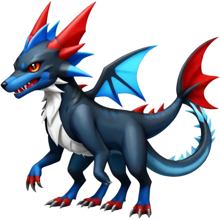 4-legged, digitigrade, clawed, furry finned sharp, cool, badass, angry, edgy Sergal-Sharpedo-Houndoom-Garchomp-Vaporeon-fusion-hybrid-creature, full body emoji
