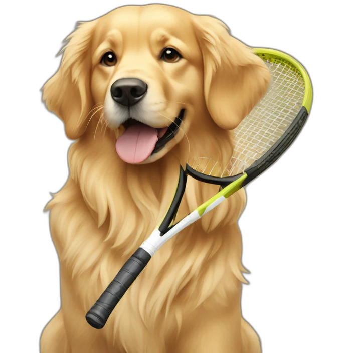 Golden retriever plays tennis emoji