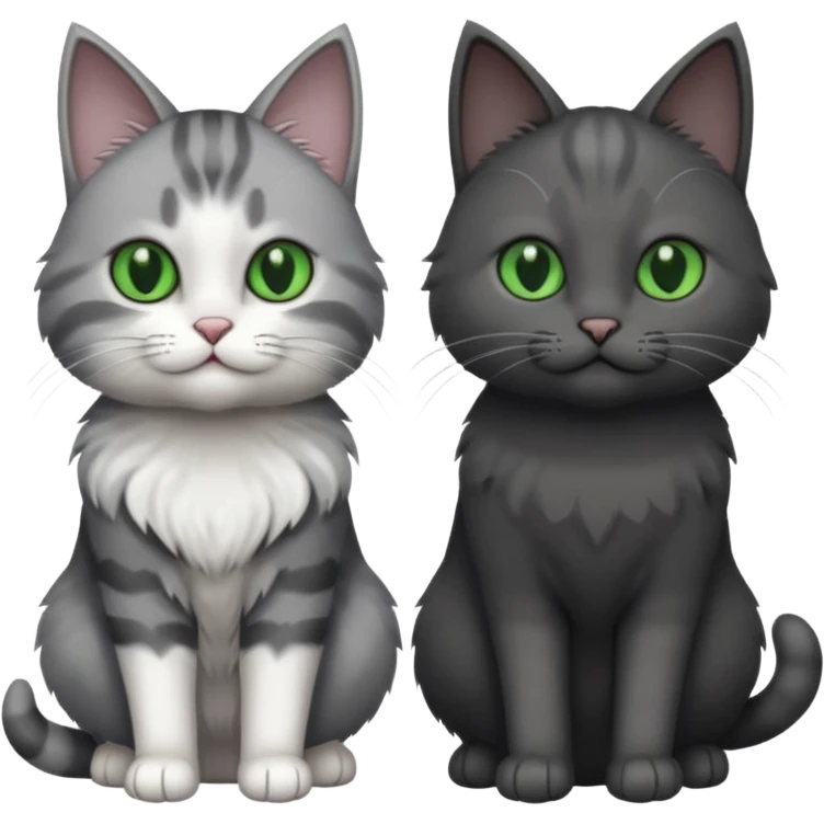 2 different coloured grey cats including one dark grey and white cat and one completely solid dark grey cat with green eyes and only white paws emoji