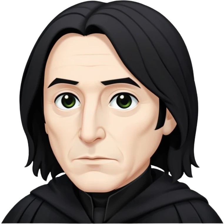 Severus Snape with black hair, hooked nose, dark eyes, wearing black robes emoji