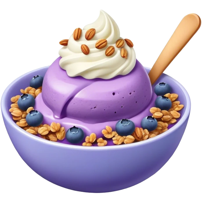 Blueberry ice cream in a bowl with granola emoji