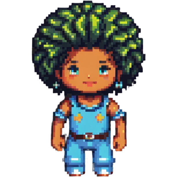 Retro pixel art character with afro hairstyle emoji