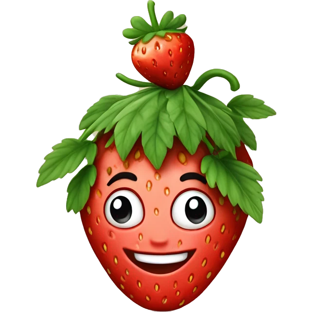 a happy strawberry with weed leaf hair in the style of 1950s cartoon emoji