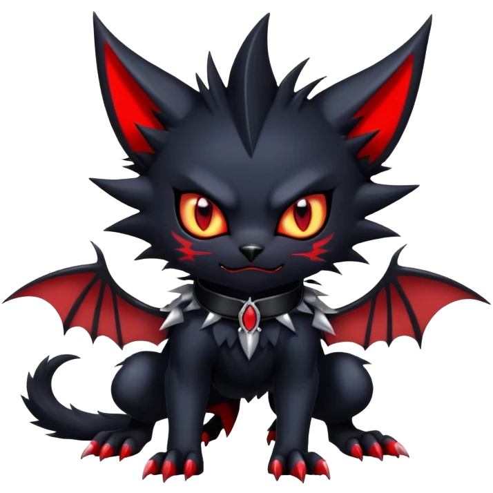 Vampiric feral futuristic gothic emo dark Litten-Noibat-Fakémon-hybrid-creature (full body) emoji