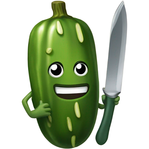 Pickle with happy face holding a knife emoji