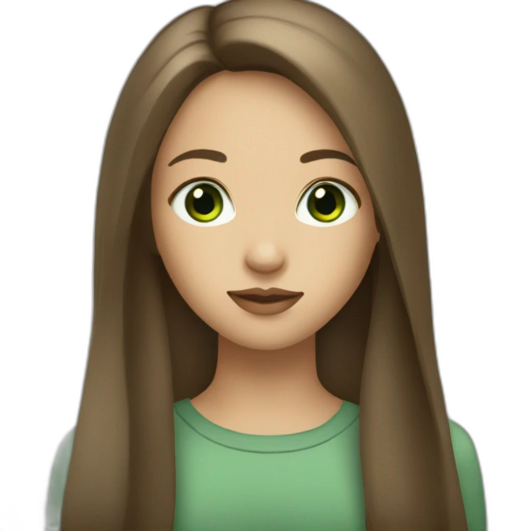 girl with long straight brown hair big green eyes full lips emoji