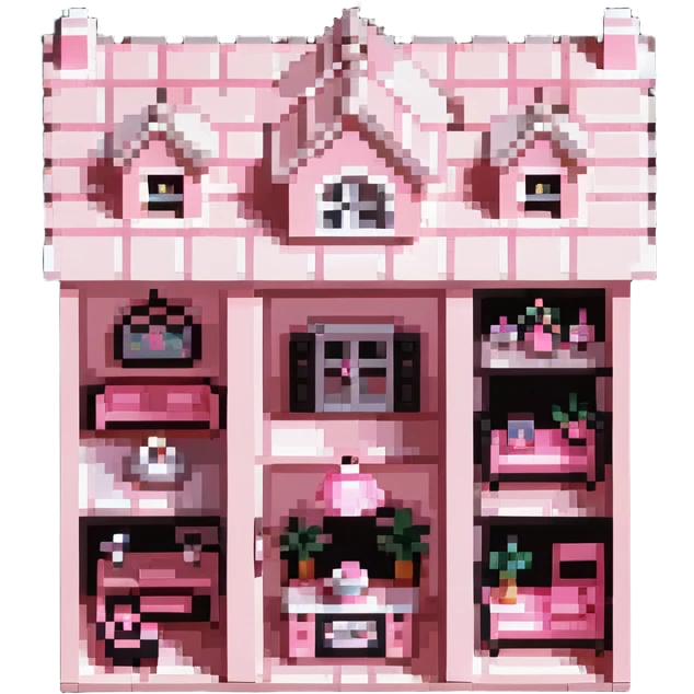 cute pastel pink dollhouse with miniature furniture emoji