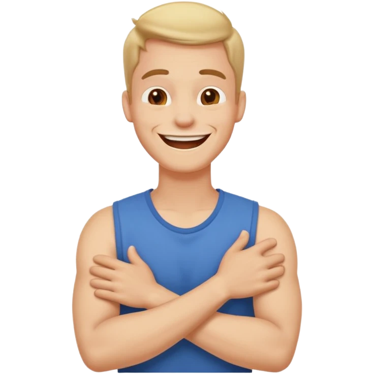arms crossed holding neck laughing guy  emoji