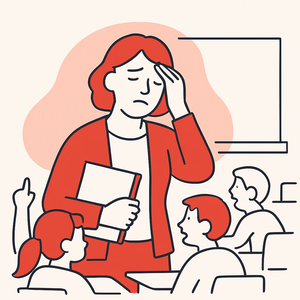 exhausted teacher in a bustling classroom emoji