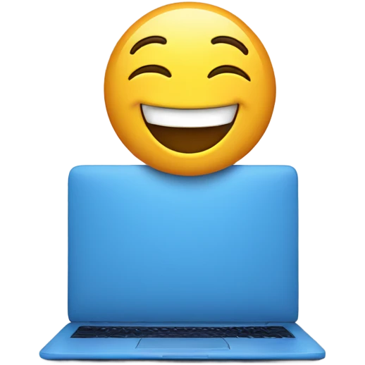 A blue laptop laughing emoji
