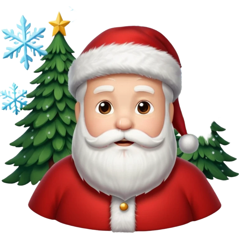Santa Claus and a Christmas tree, with snowflakes in the background emoji