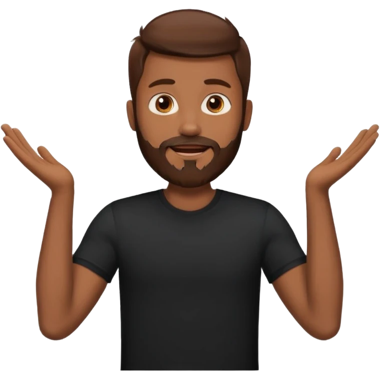 A man with brown hair and beard with his arms open wide waiting for a hug emoji