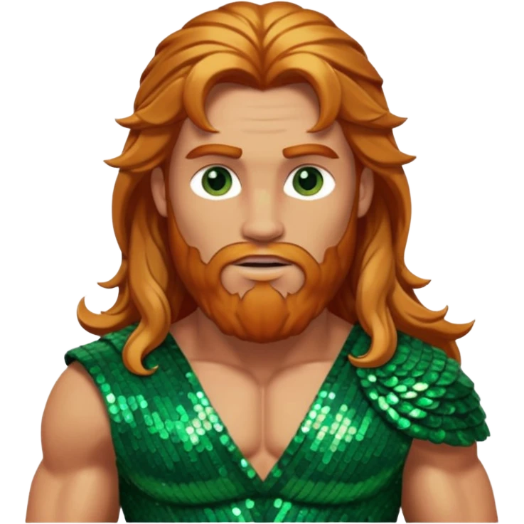Hercules, God of Heroes from Gods and Goddesses with long reddish blonde hair, bronze and green sequin outfit emoji