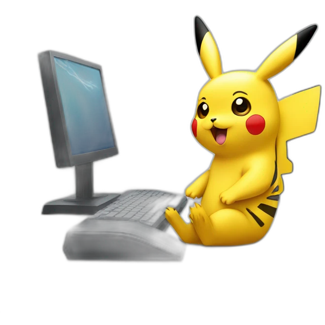 pikachu behind a computer emoji