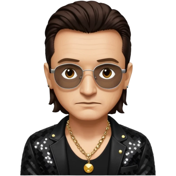 Bono with black sequin jacket, black shirt with necklace, dark brown medium hair emoji