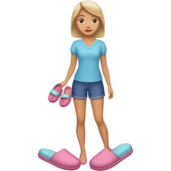 woman model standing on foot with cushion slippers emoji