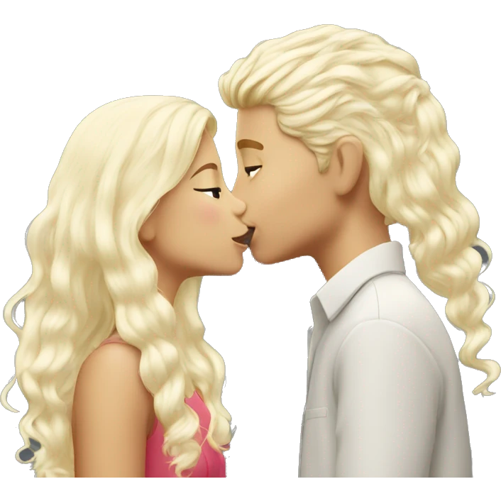 Blond girl kissing white fake hair boy emoji