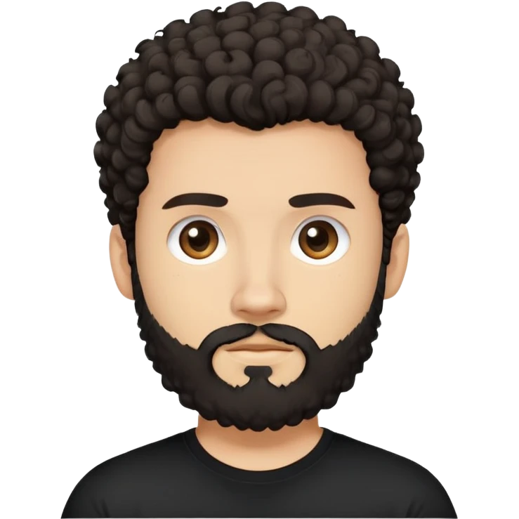 young man with light skin, thick curly dark hair, full beard, neutral expression, plain black t-shirt, front-facing, minimalistic, simplified features, clean lines, flat design emoji