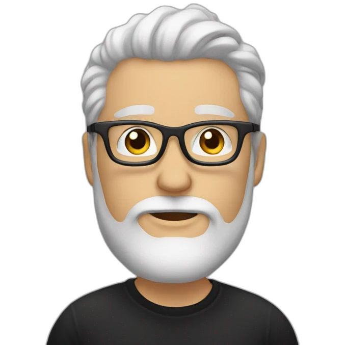 White Man with clear glasses and a black tshirt and a man bun and beard emoji