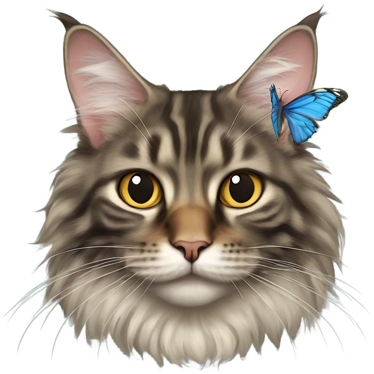 Maine Coon with a stupid face and butterfly on his mouth  emoji