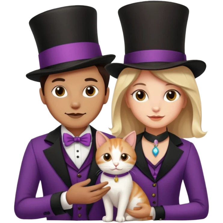 magician couple and their pet cat emoji