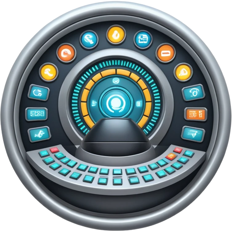 Circular control room with radial displays and consoles emoji