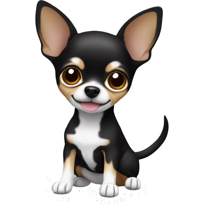 Chihuahua dog is black, with white front paws and neck emoji