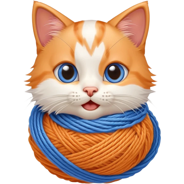 Funny kitten tangled in yarn with surprised expression emoji