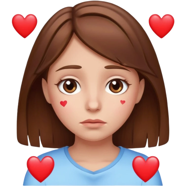 Brown hair girl with Teary eyes with hearts emoji