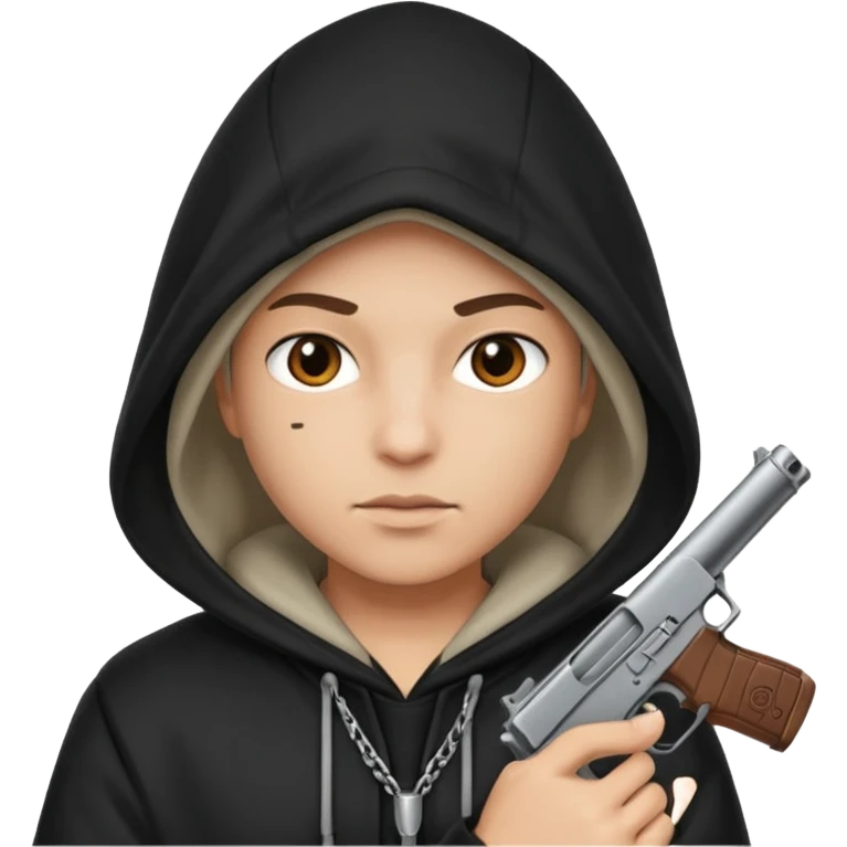 Una persona encapuchada con una pistola que no se ve a la cara emoji