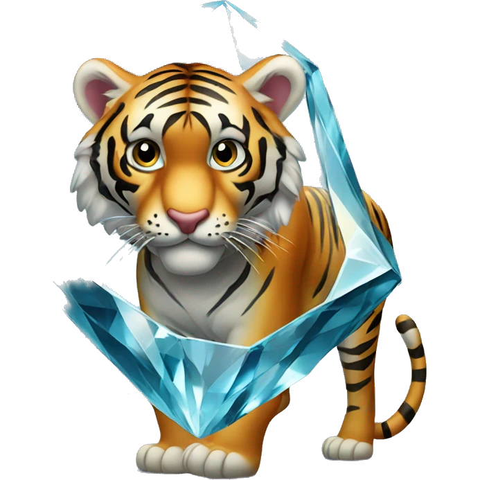 tiger looking through giant diamond emoji