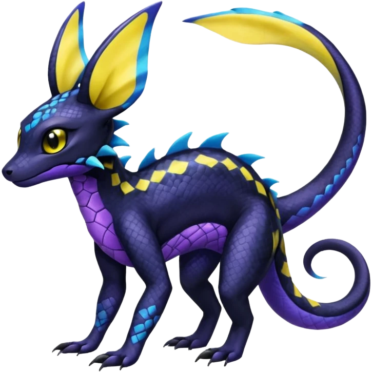 L Scaley Exotic Salandit-Aurorus-Umbreon-Fakémon-hybrid-creature (full body), 4 legs emoji