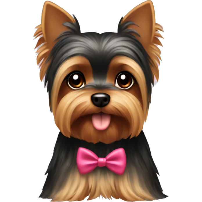 yorkie with dark brown eyes wearing a bow emoji