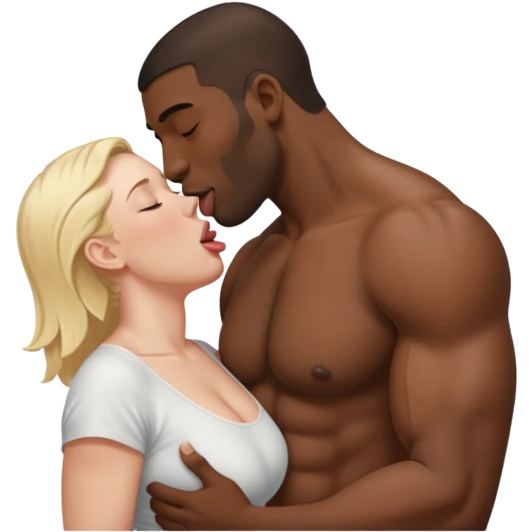 Tall Muscular naked black man kissing short fat naked white mom intimate tongue  emoji